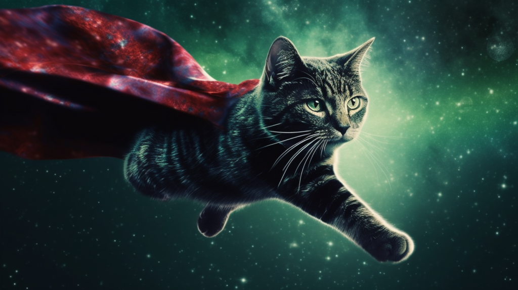 bakayaro8234 A cat in Superman form travels through a surreal u 9afaf2b2 68e2 4d83 849c 83a8901468b0 1