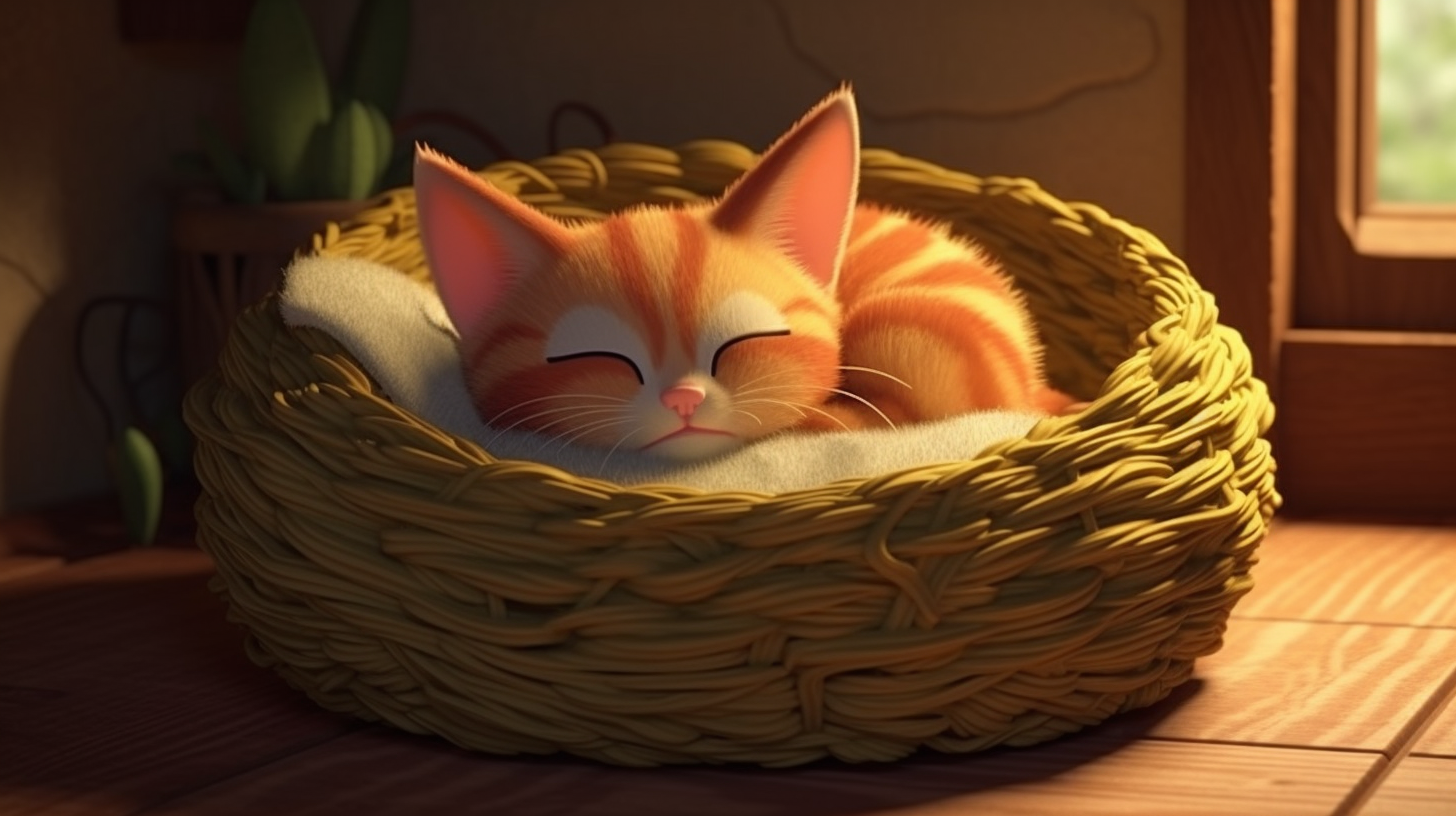 bakayaro8234 Cat sleeping in cat nest.3d cartoon 6160c799 f44a 4448 9083 9cba7c81c507