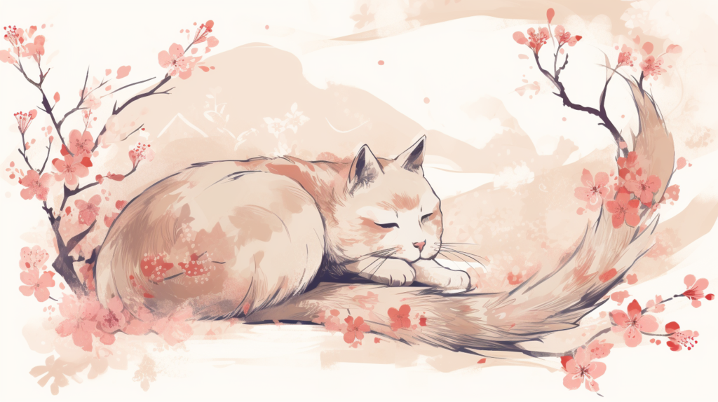 bakayaro8234 Japanese cat. sketch. Cherry blossoms are flying 32daba02 14df 4c79 af1a 9268f431a8a1