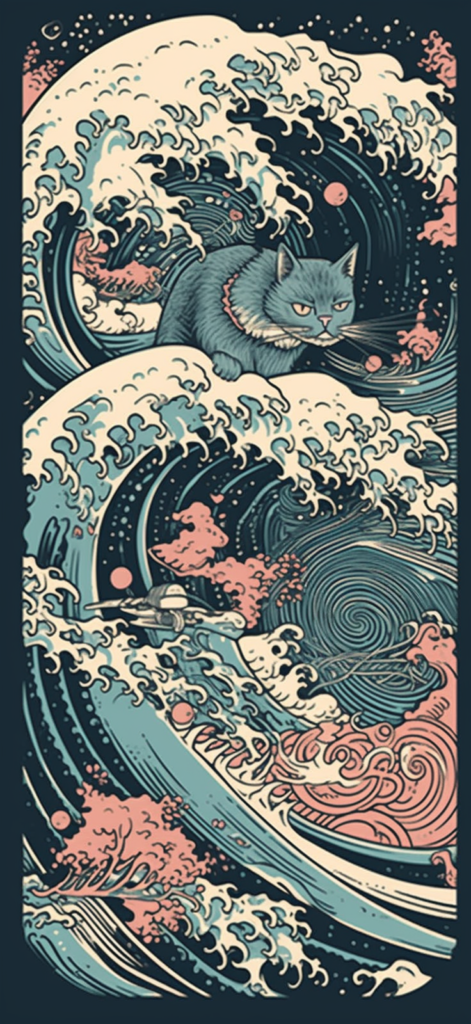 bakayaro8234 Japanese wave illustration. Cat surfing. 6691f56e f2b1 4613 a899 8173a1c23bb9