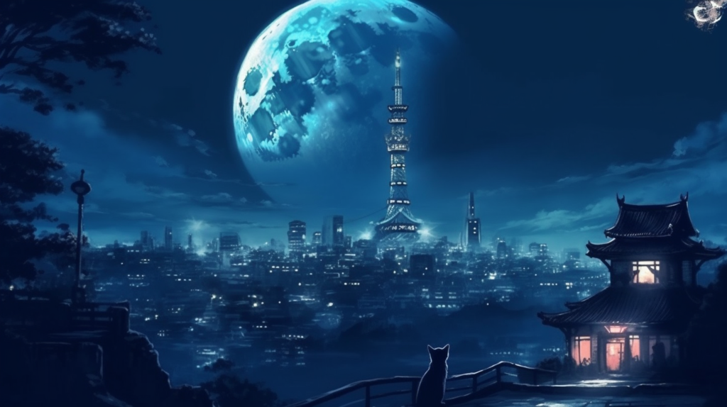 bakayaro8234 Tokyo night walking cat fantasy blue glowing Tokyo 64ac1977 44f1 4980 bb83 8158eac1aadb