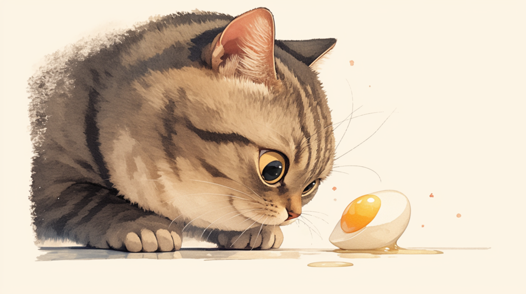 bakayaro8234 A cat looks at a boiled egg curiously 41818a5f 3c24 46a6 980d 2cbc0e630b44