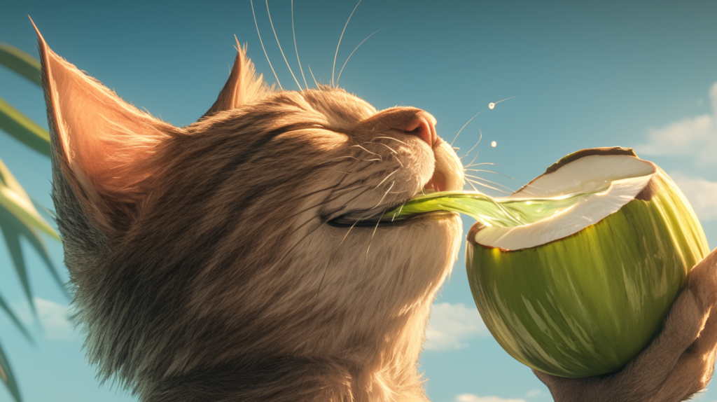 bakayaro8234 Cat drinking coconut water happy coconut 11e1016d 9412 4a5b bc3a 5c53e33ed7c7