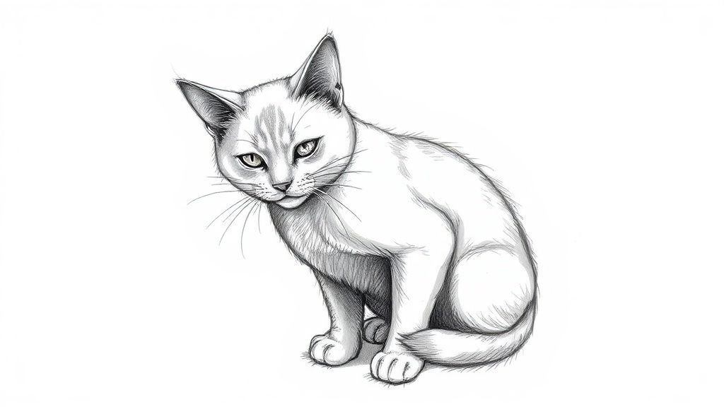 一隻看起來焦慮的小狗躲在主人的腳後，尾巴夾在兩腿之間，耳朵向後垂。