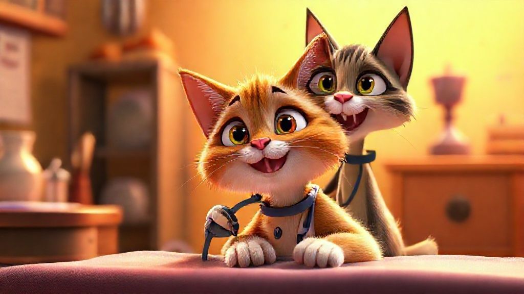 獸醫正在溫柔地檢查一隻可愛的黃金獵犬，背景是明亮且設備齊全的獸醫院。