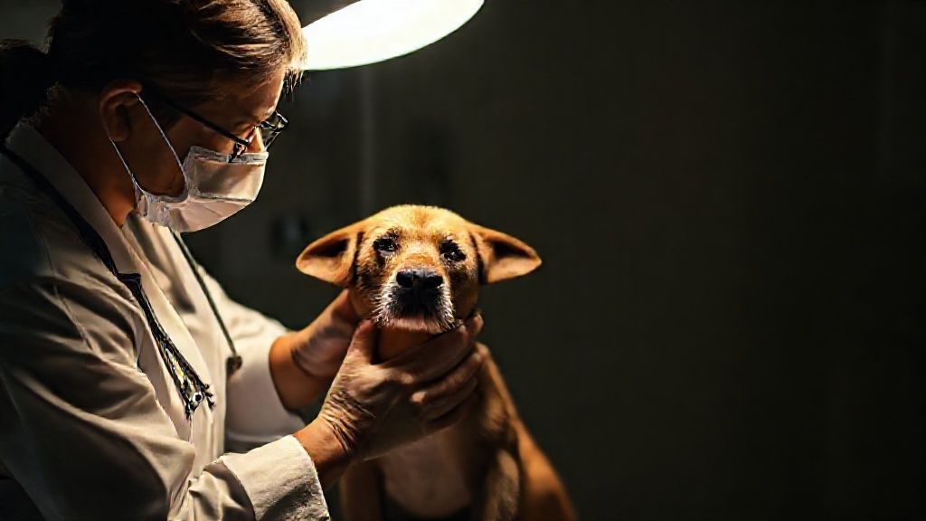 獸醫正在為老年貓開藥